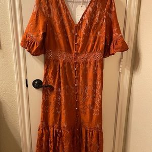 Ivy City Co Monroe Lace Dress in Rust